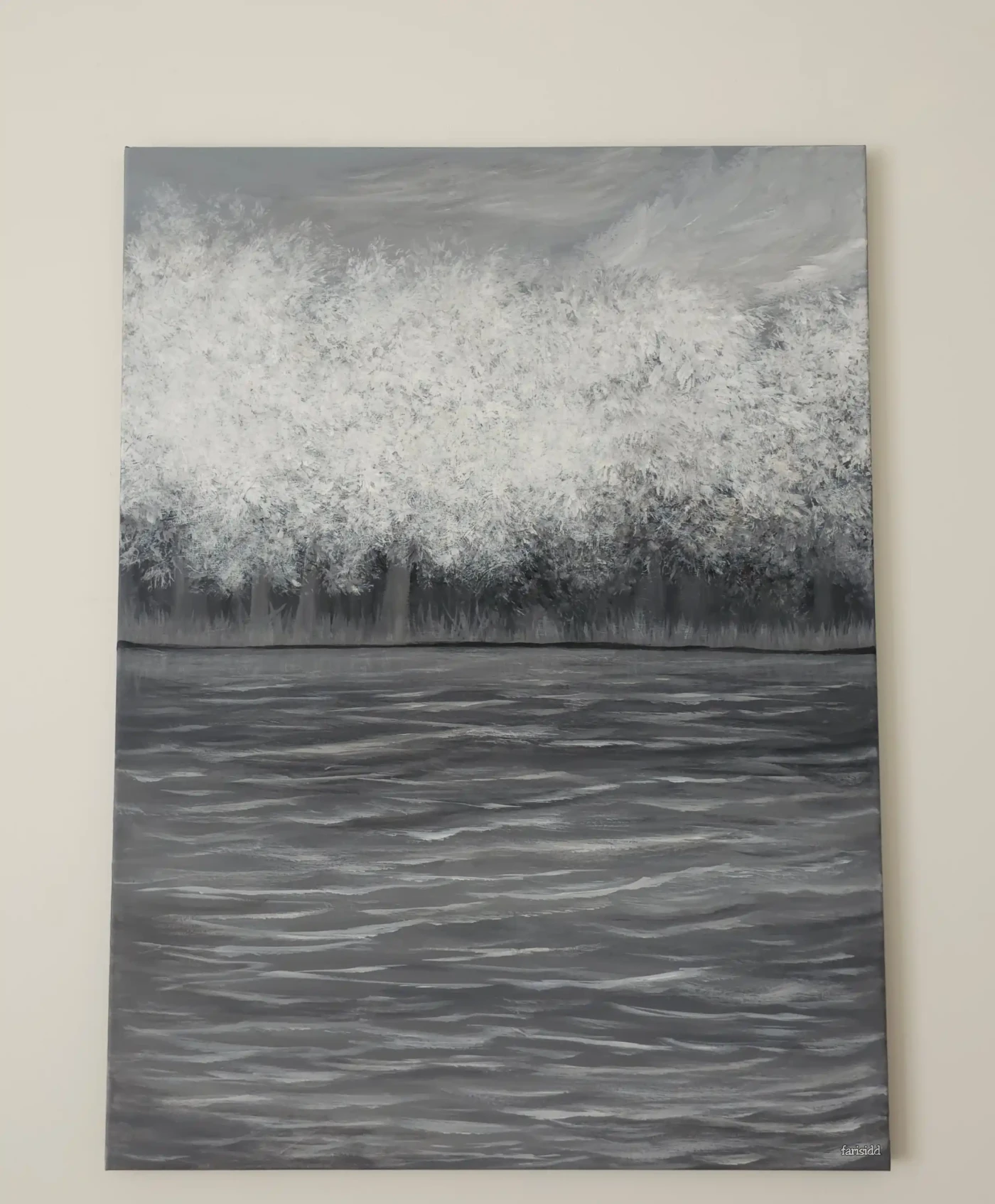 Monochrome: Trees by the River – Serenity in Motion
