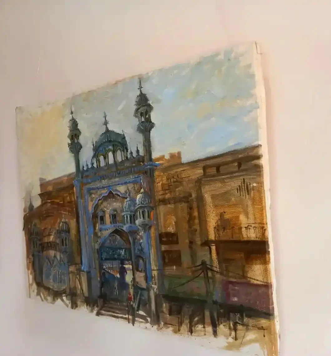 Serenity at Jamia Mosque – Plein Air Oil Painting of Rawalpindi