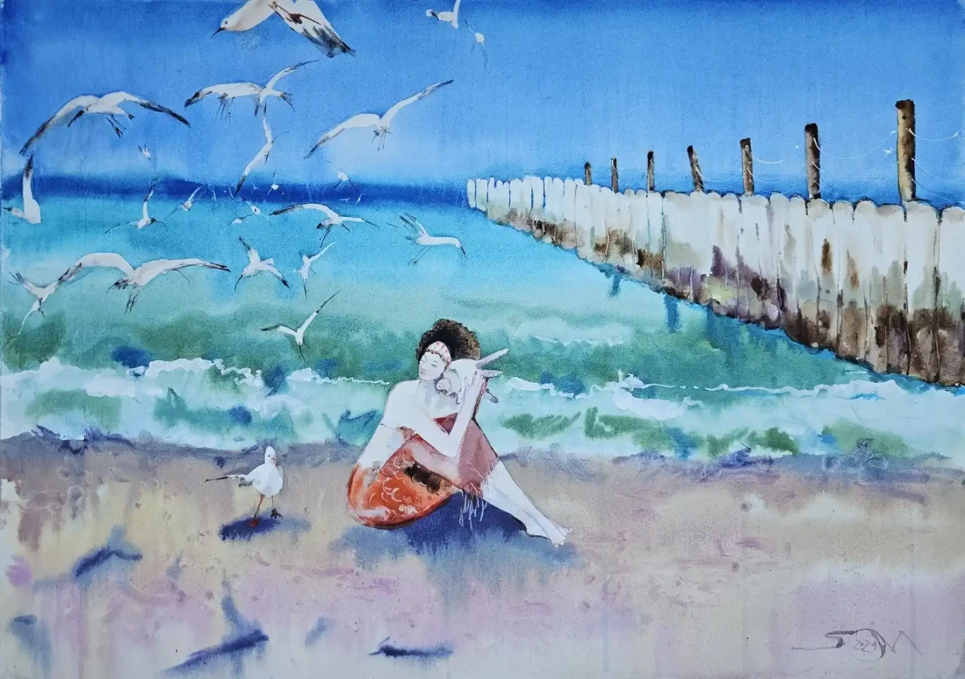 Mermaid: Sound of the Sea – Watercolor Ocean Art