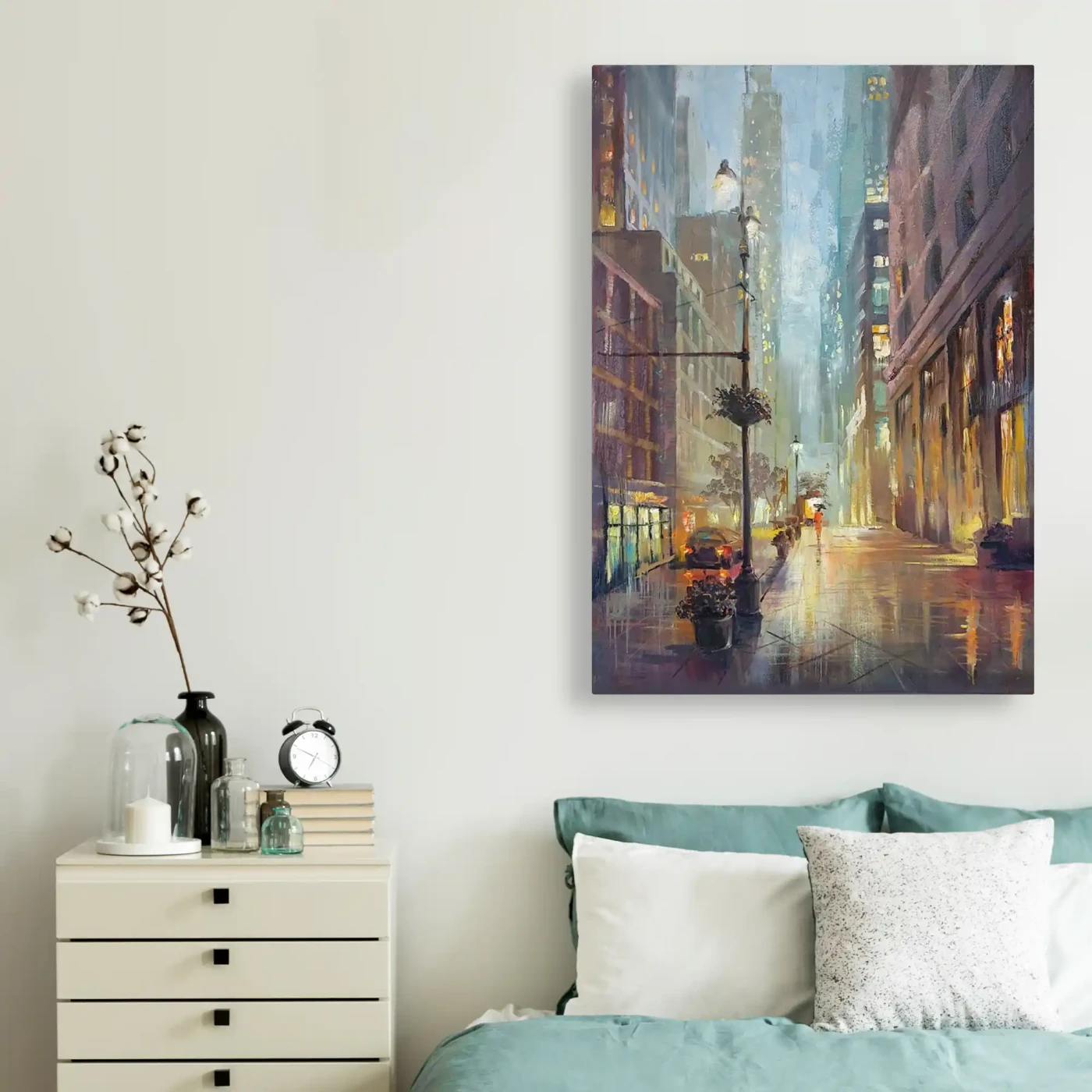 New York in the Rain – Manhattan Cityscape with Golden Reflections - Artwork