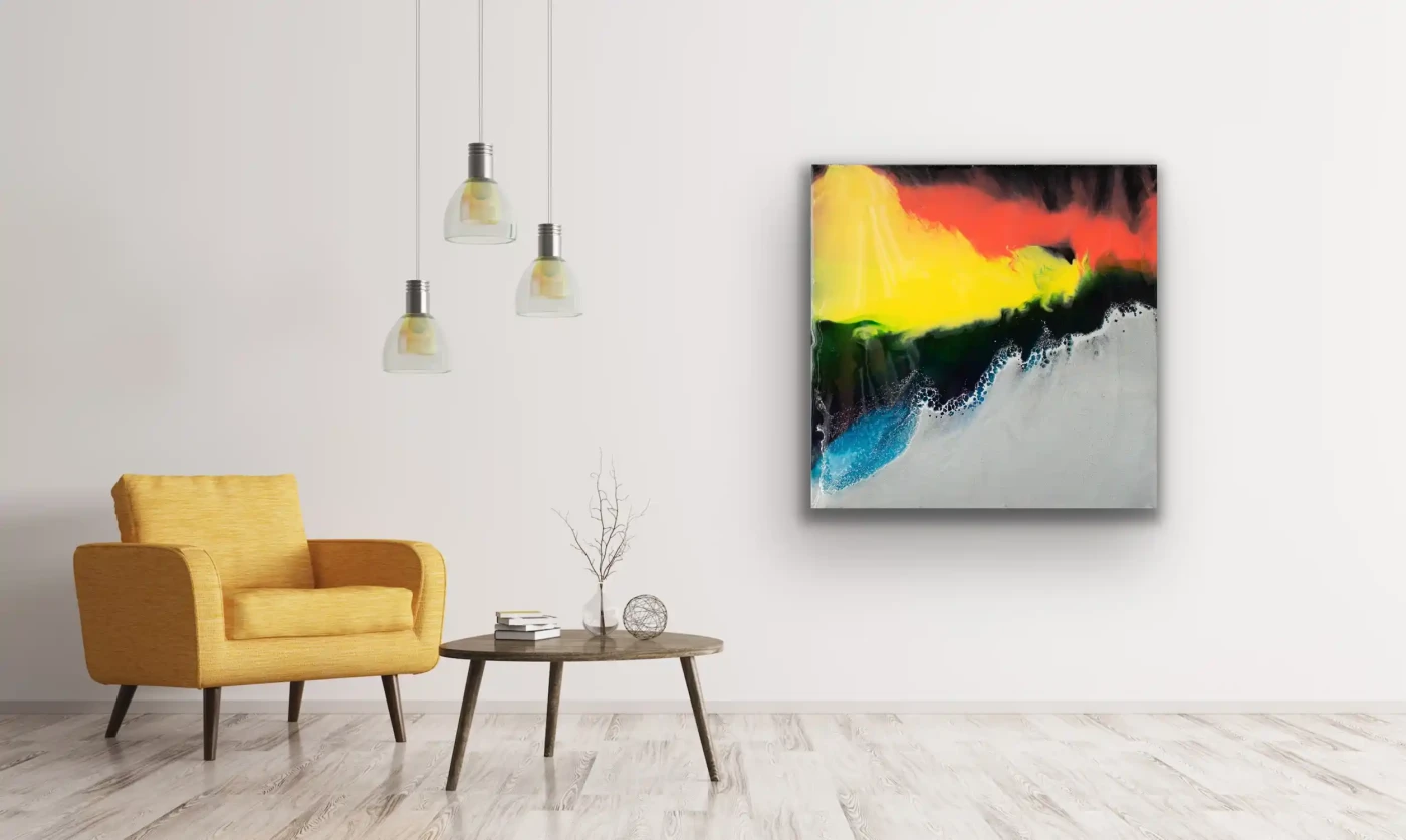 Elements Collide – Fiery Ocean Resin Art - Artwork