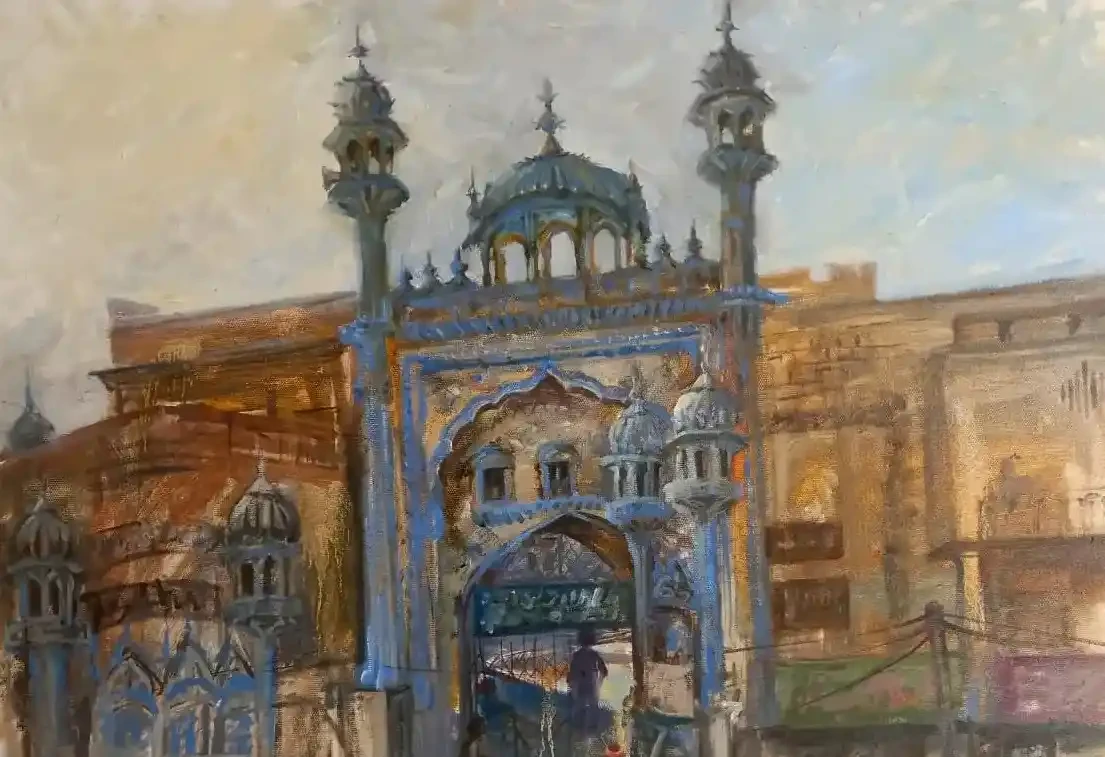 Serenity at Jamia Mosque – Plein Air Oil Painting of Rawalpindi