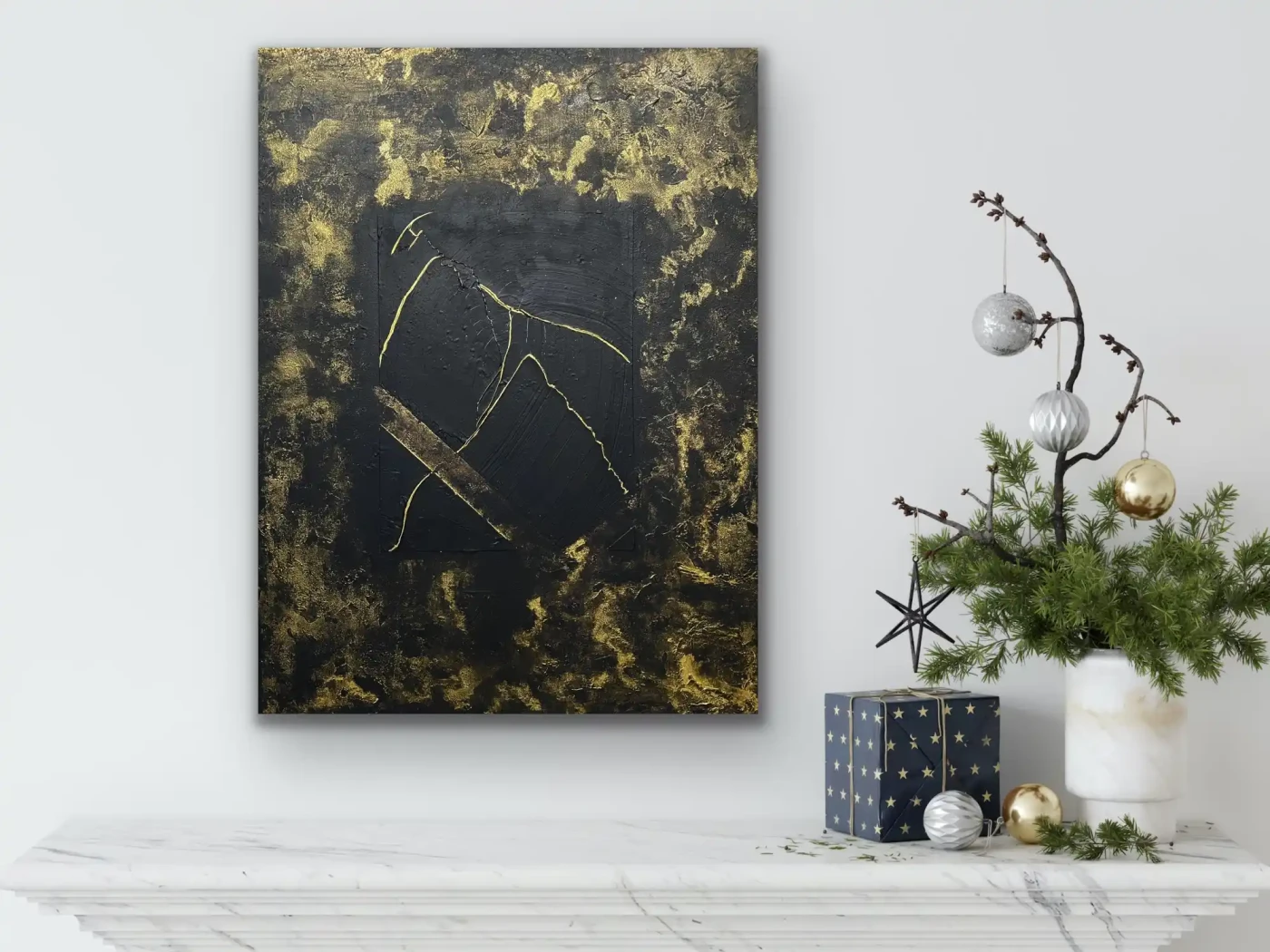 Luxurious Black & Gold Abstract Textured Artwork - Artwork