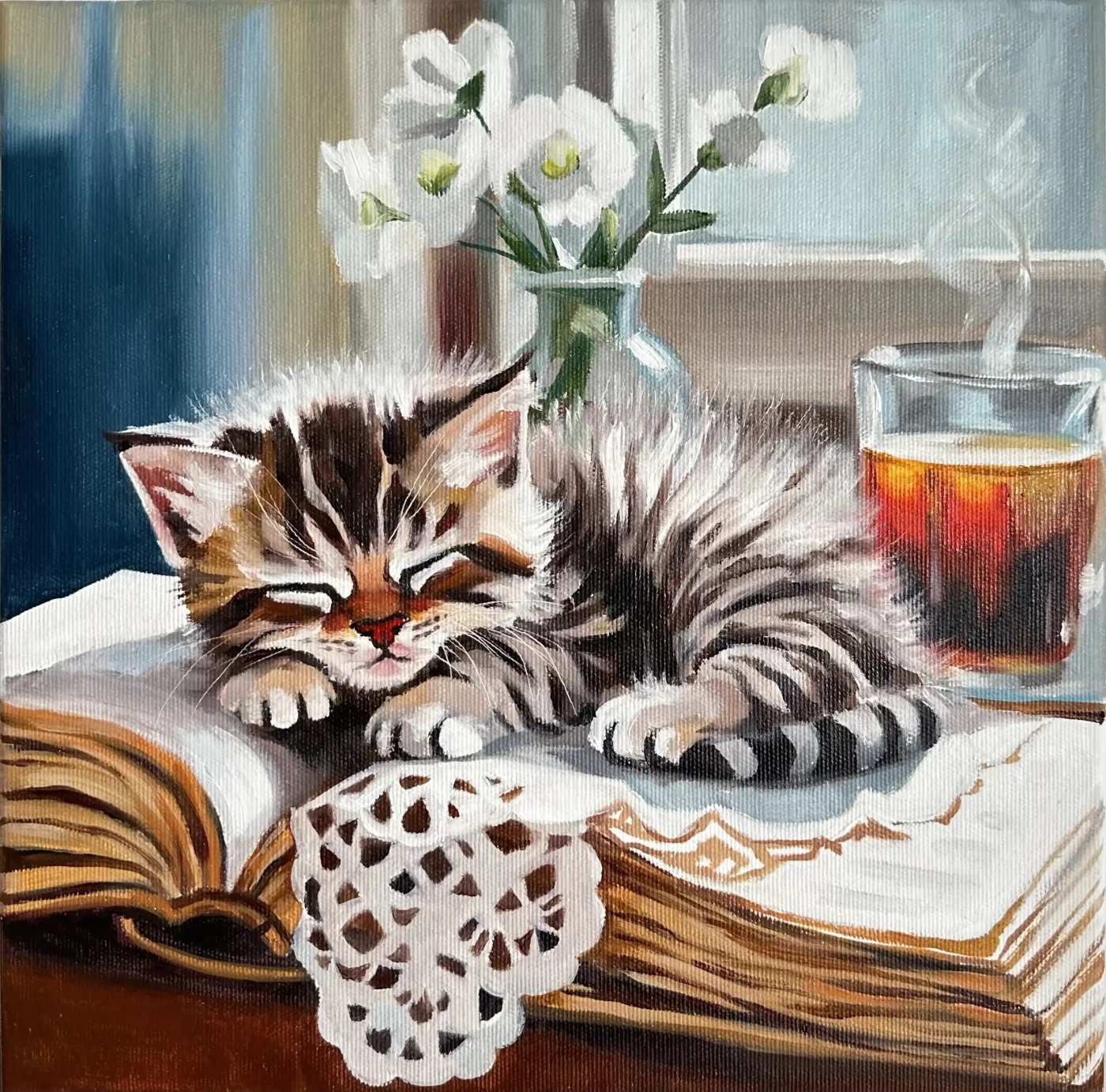 Featured image of The Purrfect Chapter | Sleeping Kitten, Book and Tea Still Life
