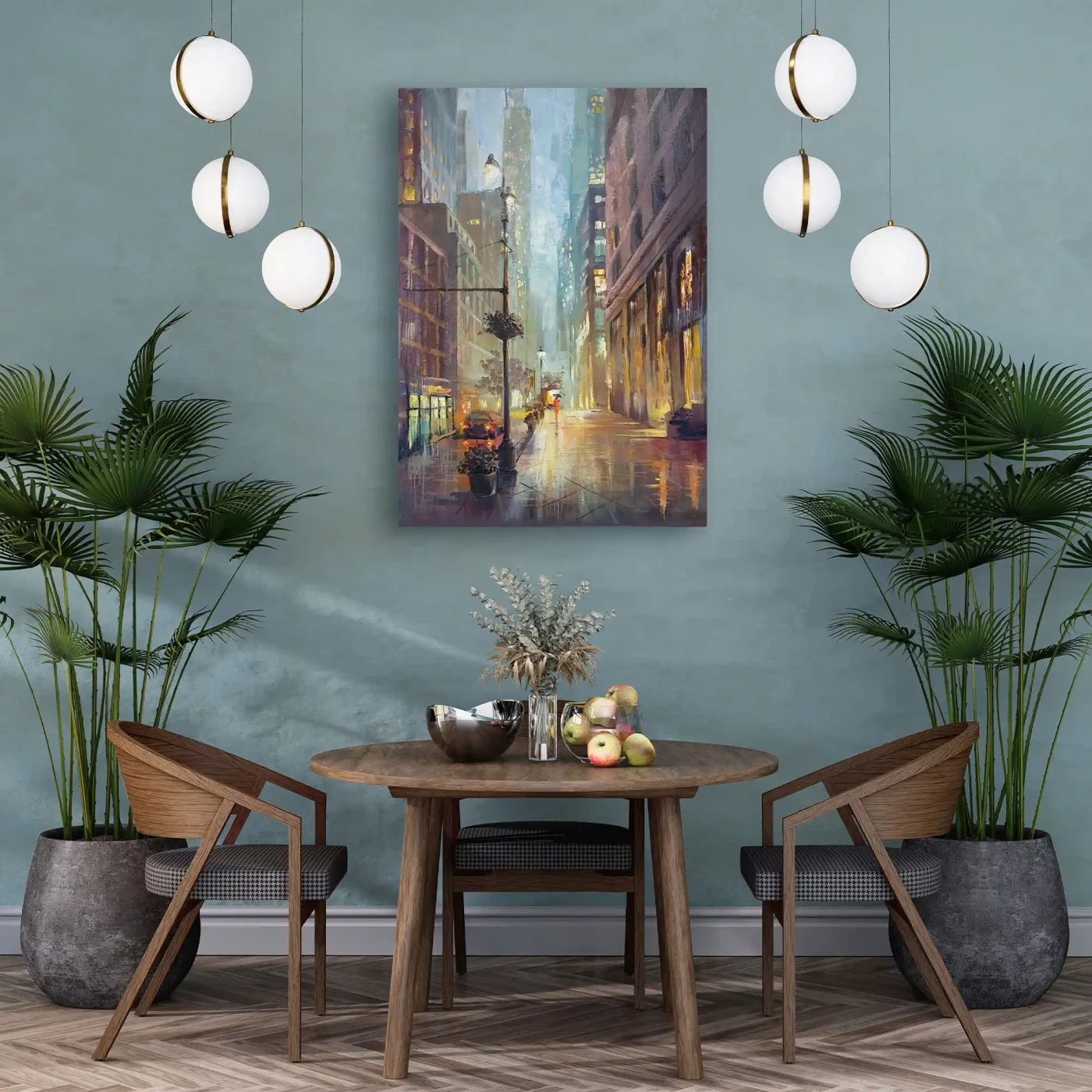 New York in the Rain – Manhattan Cityscape with Golden Reflections - Artwork