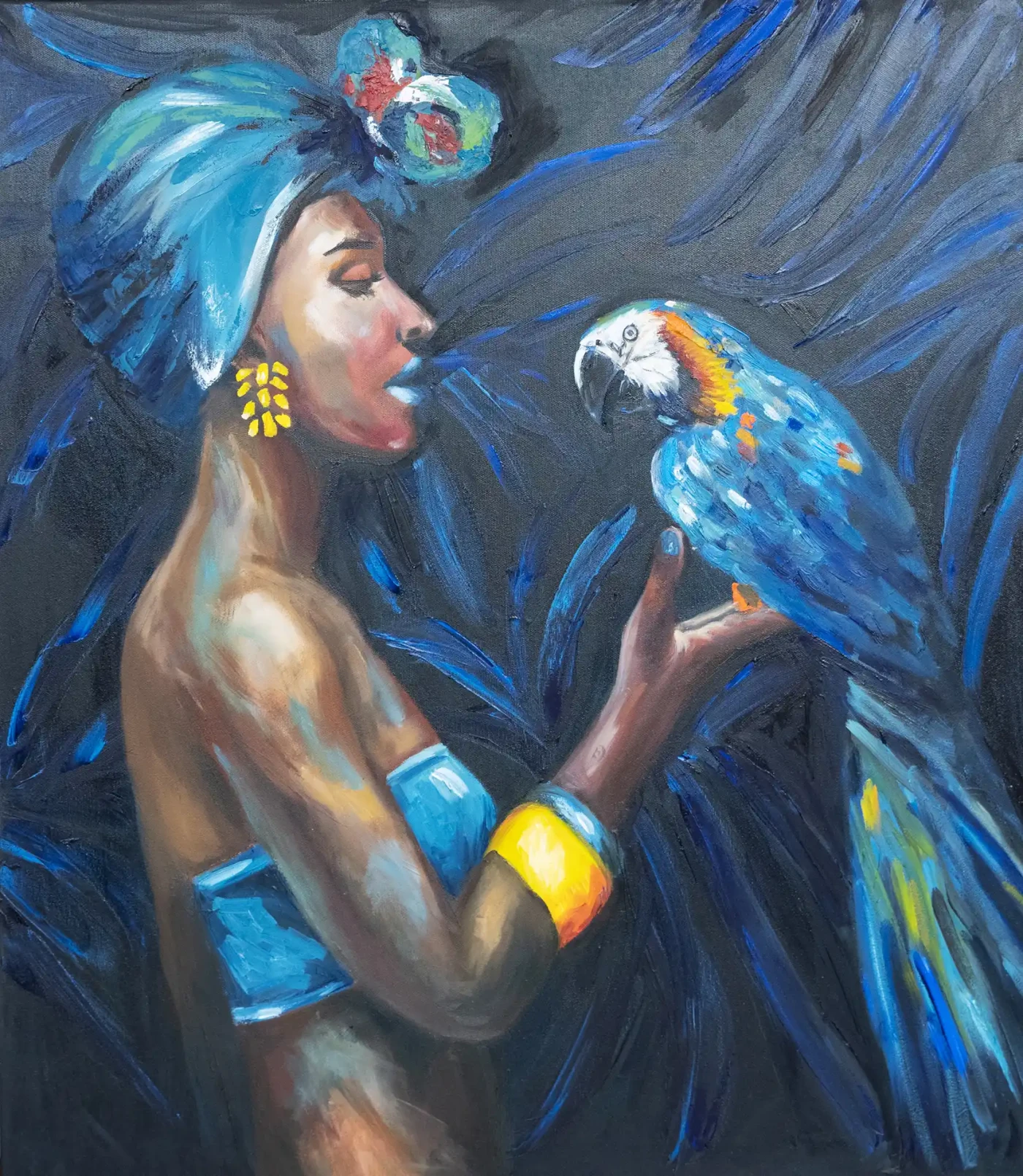 Woman with Parrot Bird - Artwork