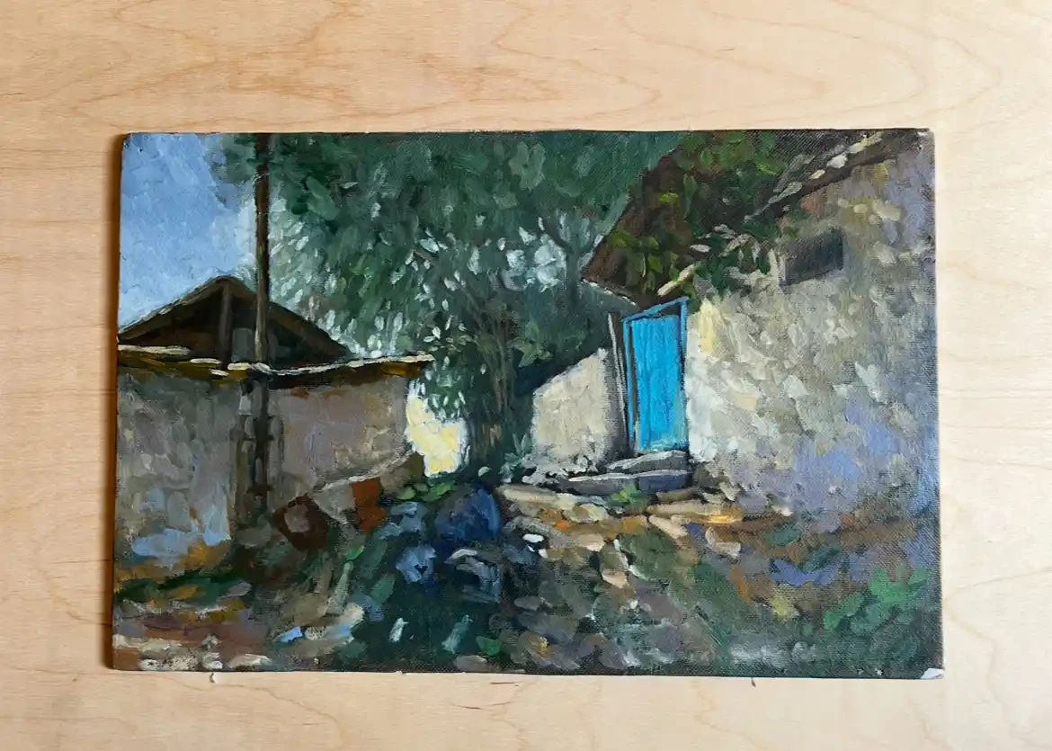 The old courtyard with the blue door - Artwork