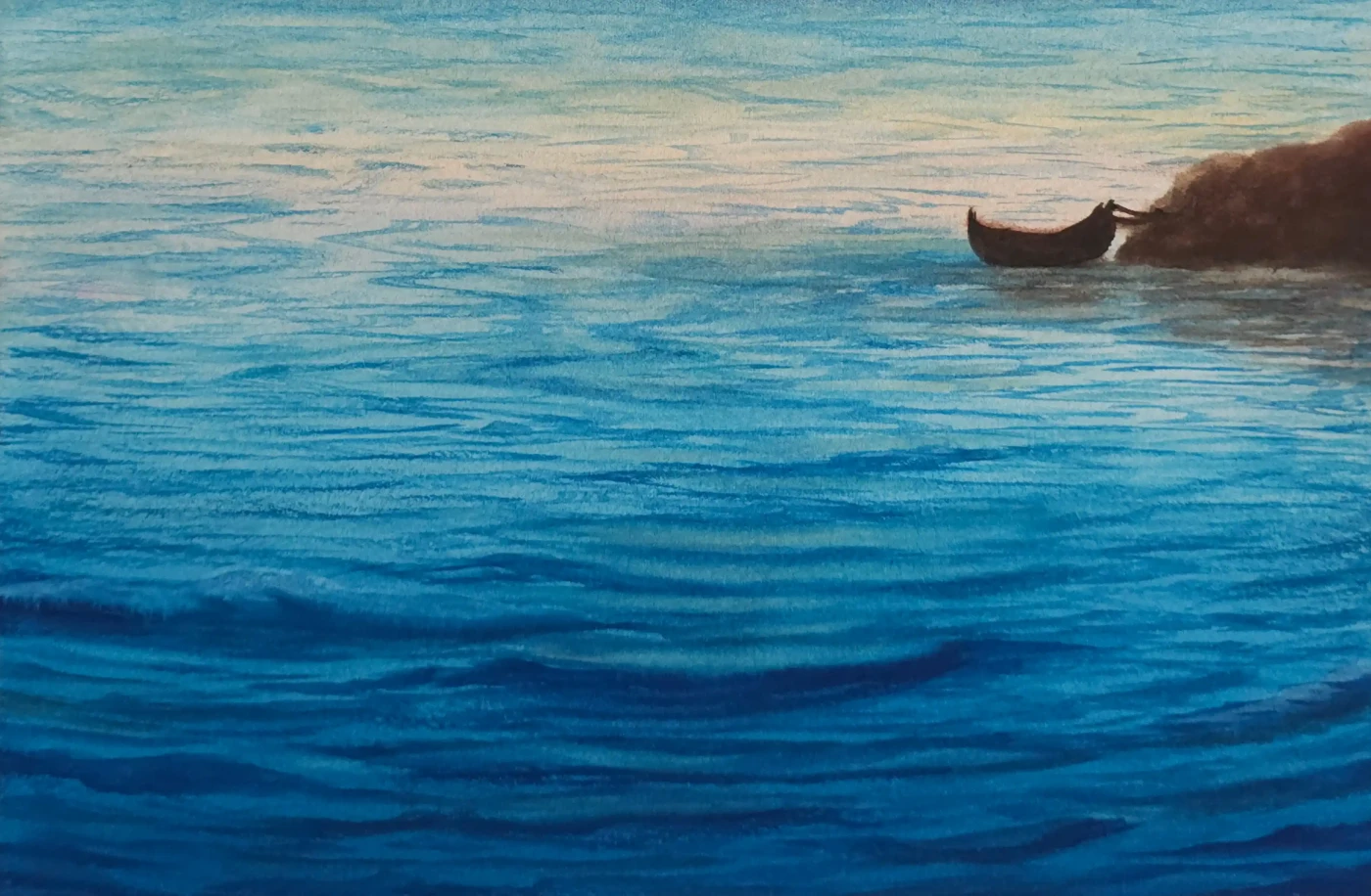 Harbor of Dusk – Tranquil Evening Seascape Painting on Canvas