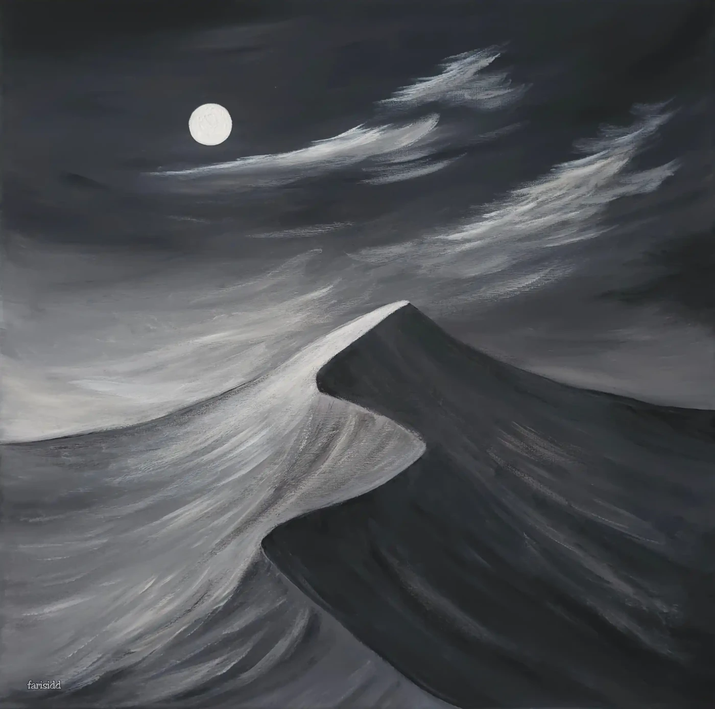 Featured image of Monochrome: Moon and Dune – Acrylic on Canvas Painting