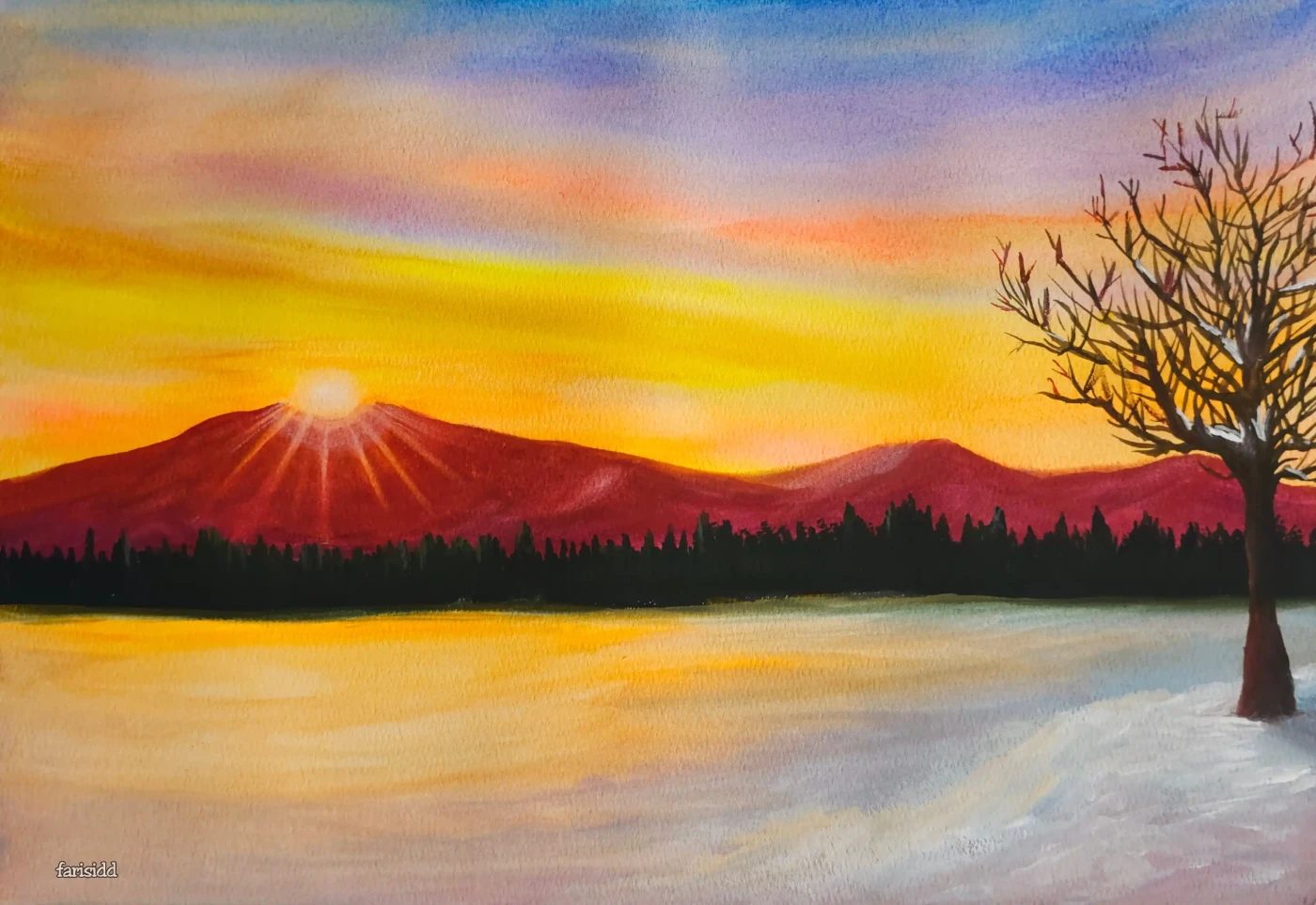 Featured image of Snowy Sunset - Artwork