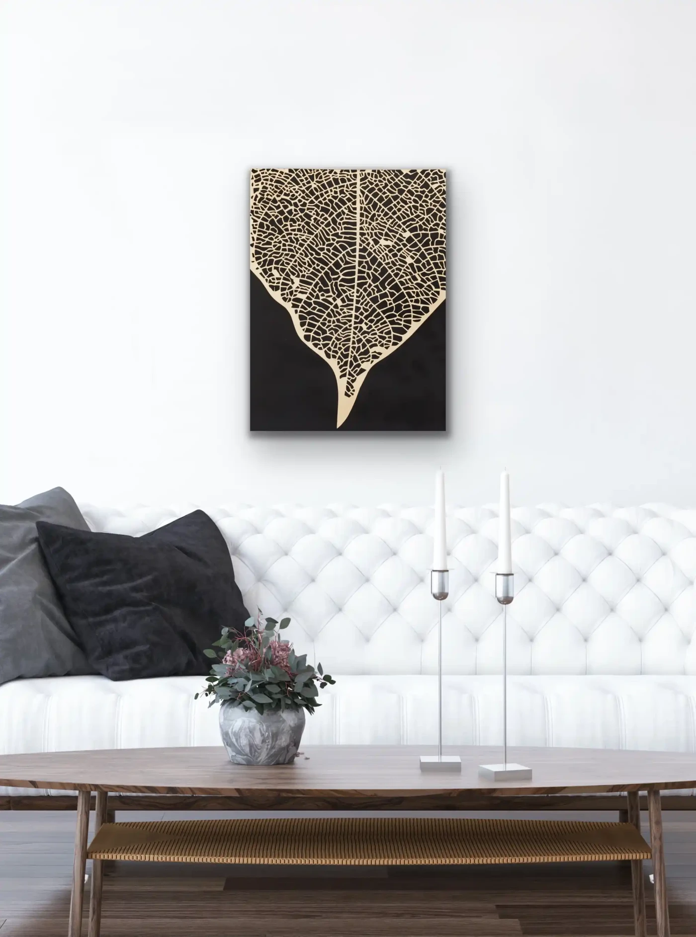 Elegant Black & Gold Leaf Artwork – Nature Inspired Abstract Wall Art, Luxury Botanical Design - Artwork