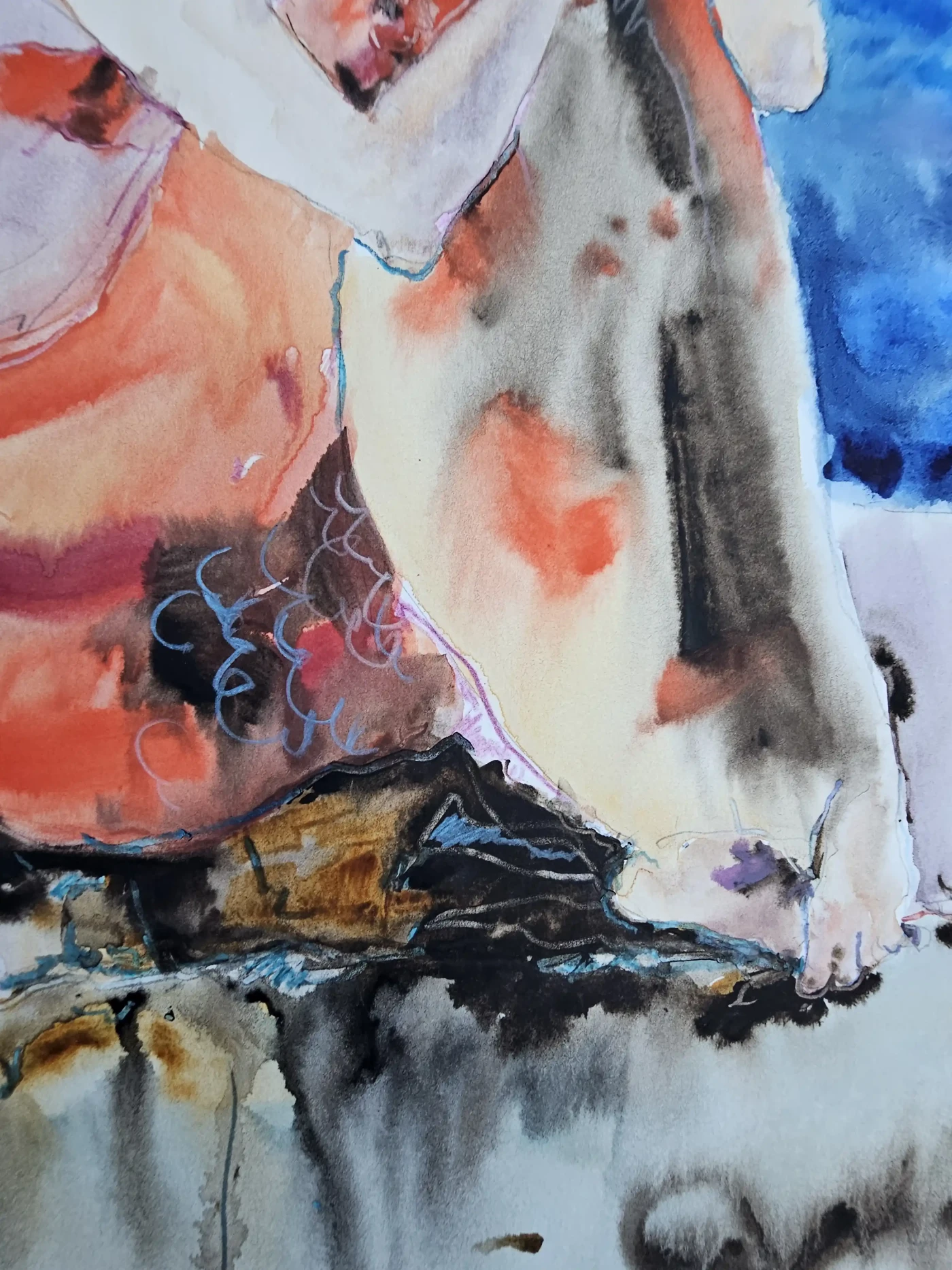 Mermaid with Seashell Mixed Media Painting I - Artwork