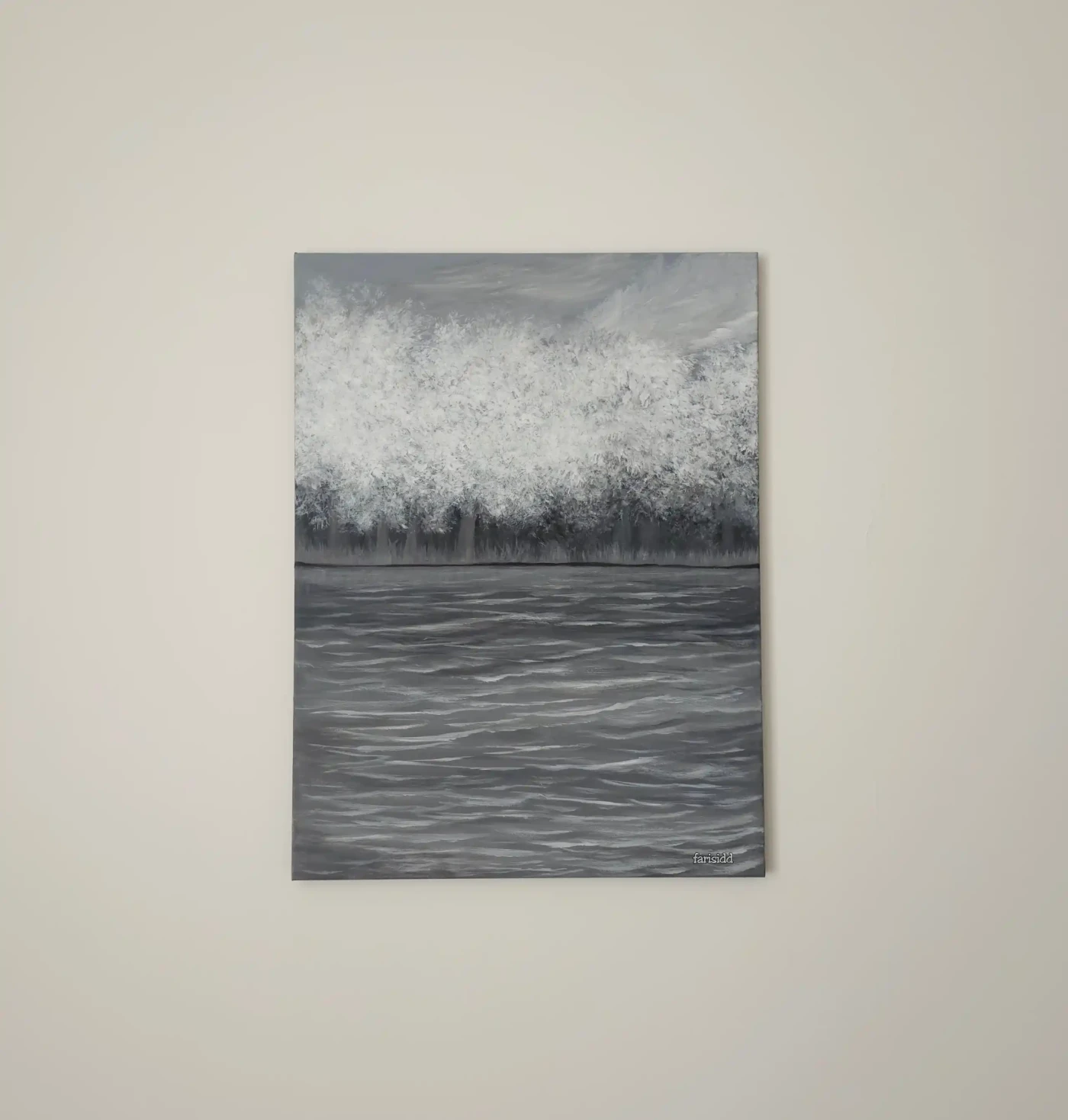 Monochrome: Trees by the River – Serenity in Motion