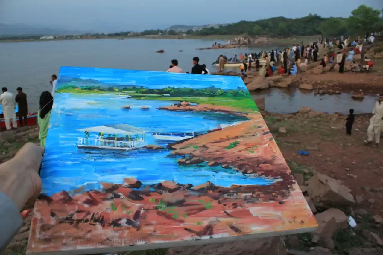 Serenity by the Lake - Rawal Lake Islamabad Acrylic Painting