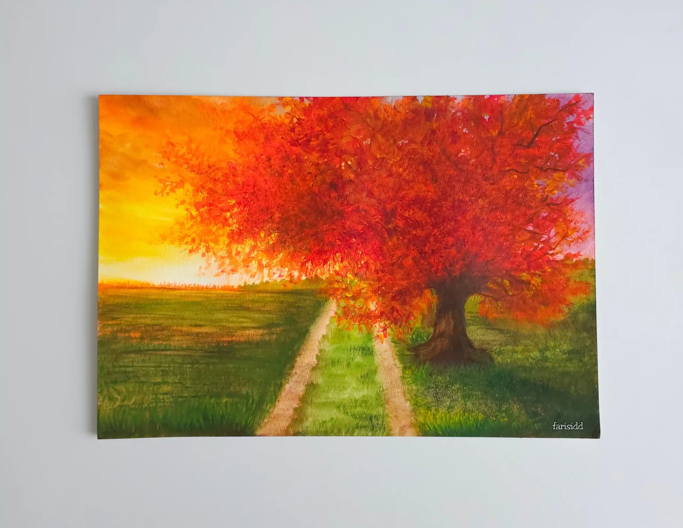 Autumn’s Palette – Original Watercolor Landscape with Seasonal Charm