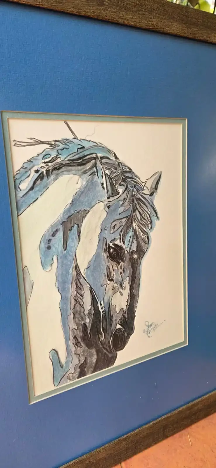 Blue Whisper – Watercolor Horse Painting with Silver Accents