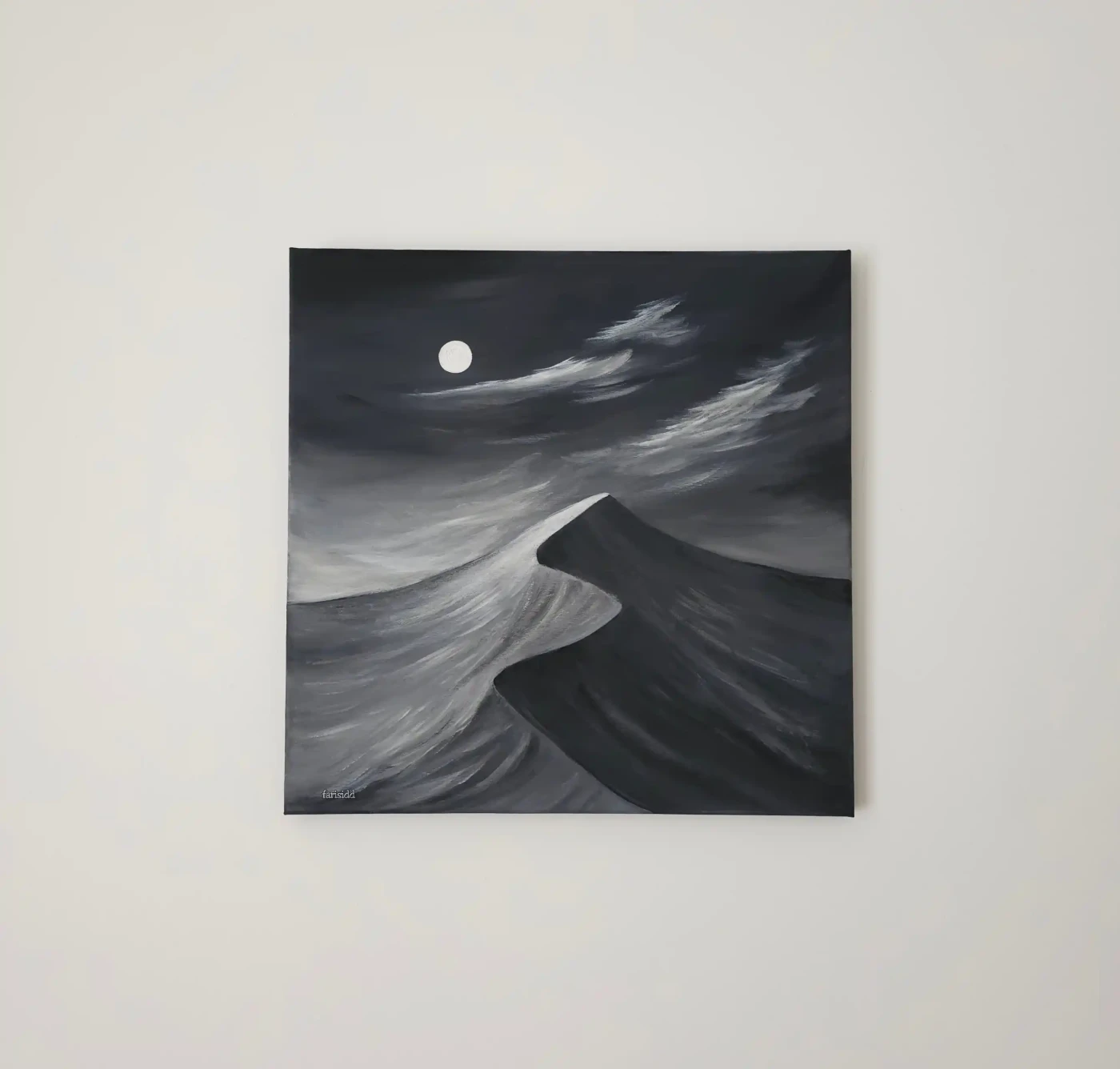 Monochrome: Moon and Dune – Acrylic on Canvas Painting