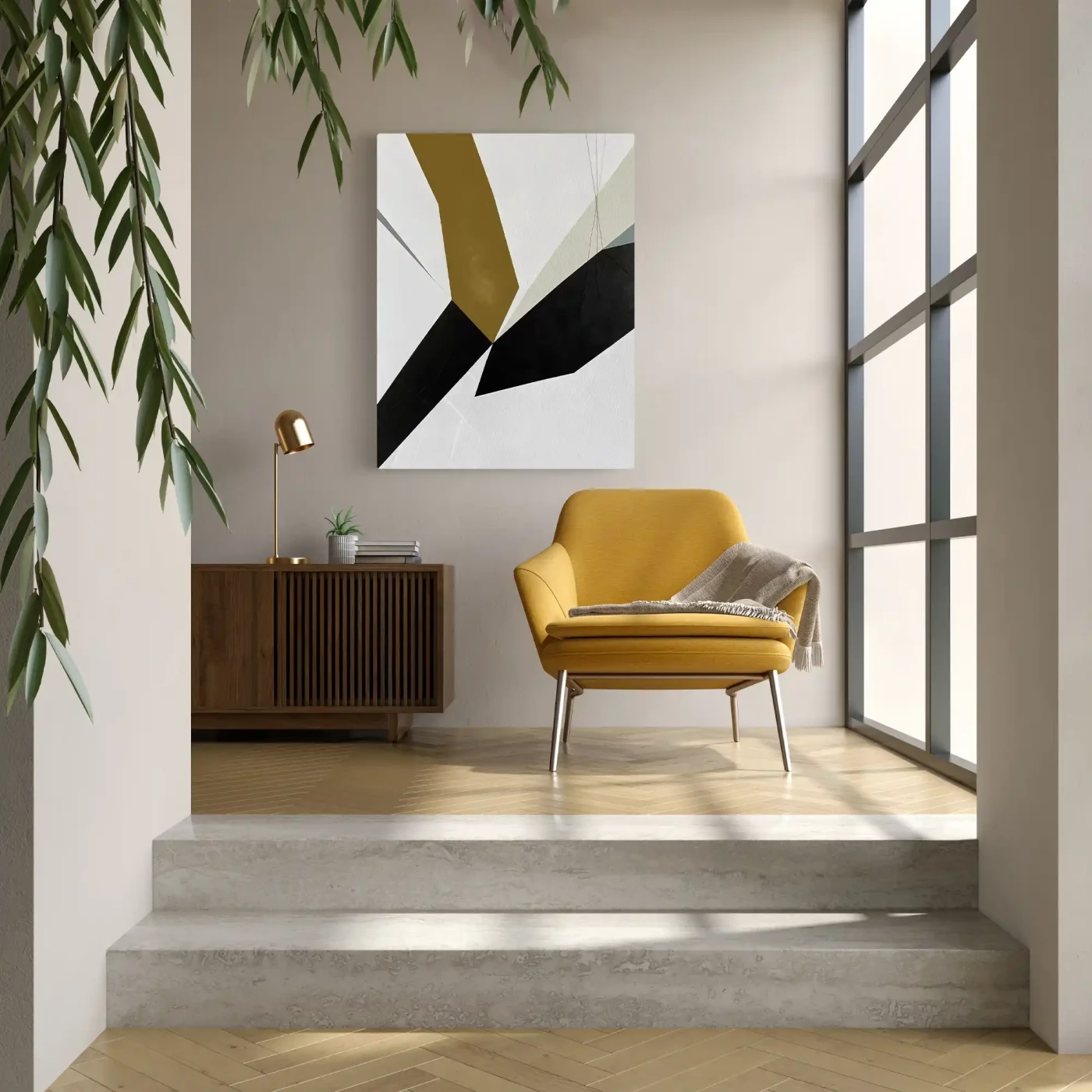 Golden Balance: Minimalist Abstract Geometry in Neutral Tones - Artwork