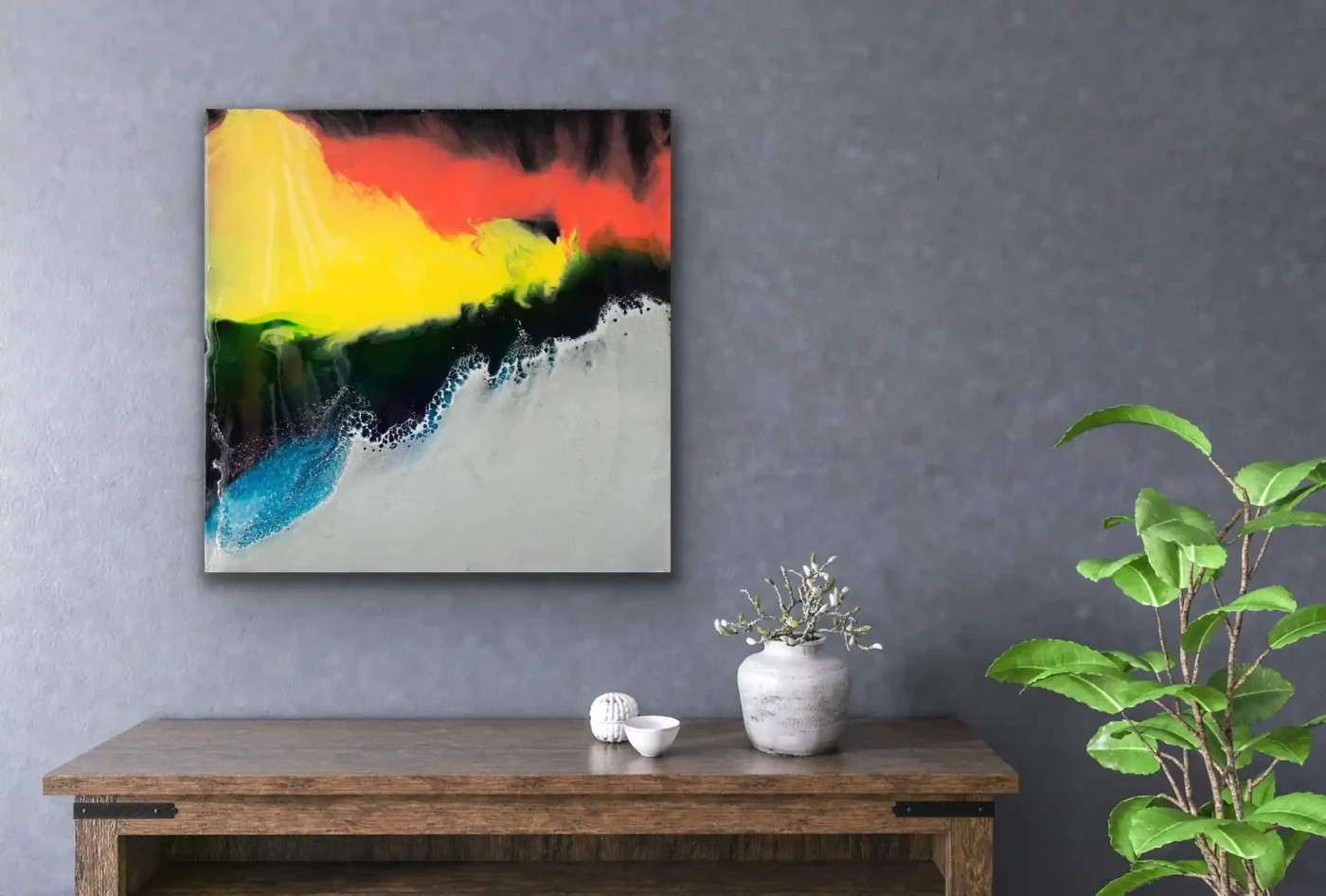 Elements Collide – Fiery Ocean Resin Art - Artwork