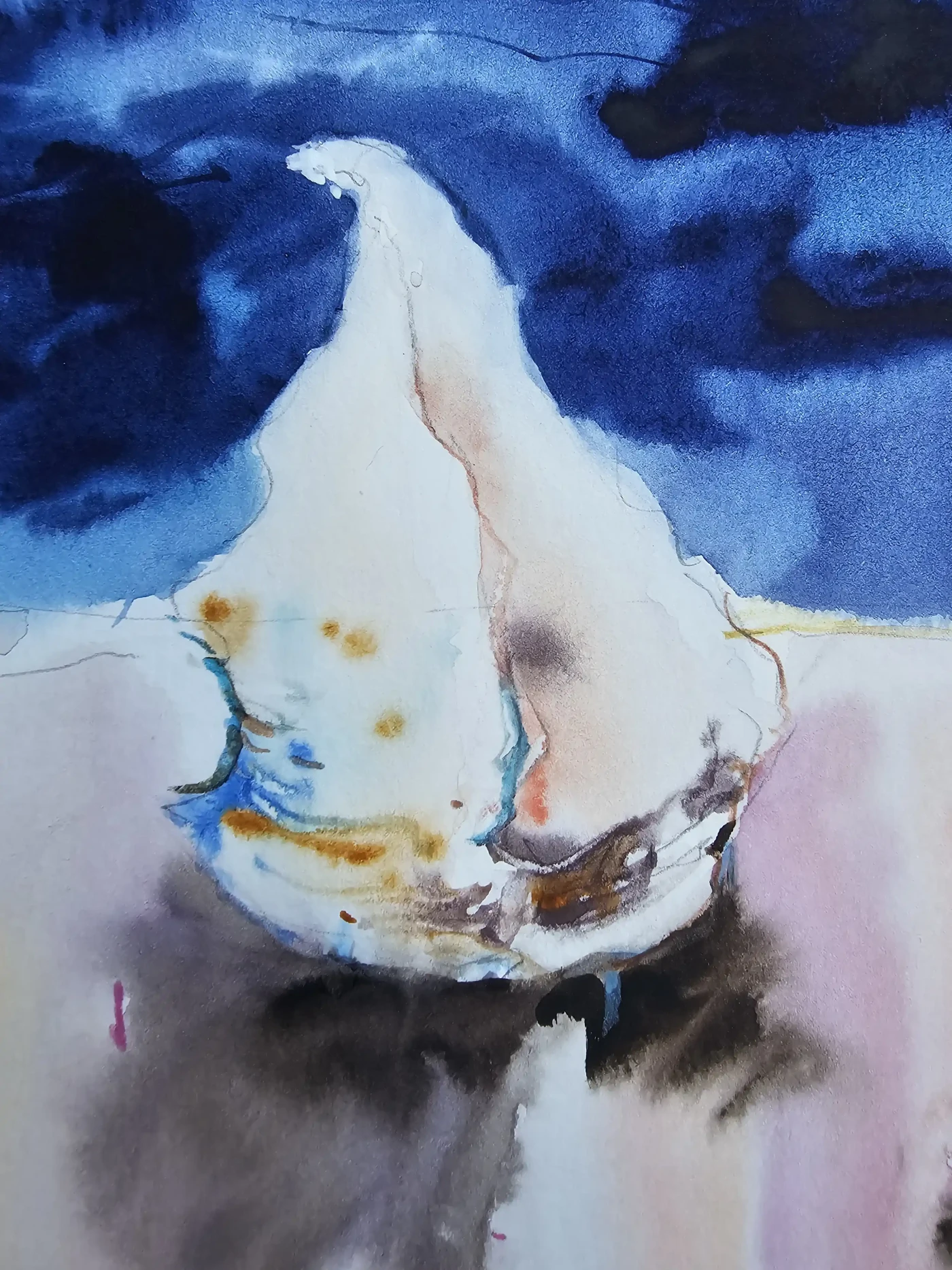 Mermaid with Seashell Mixed Media Painting I - Artwork
