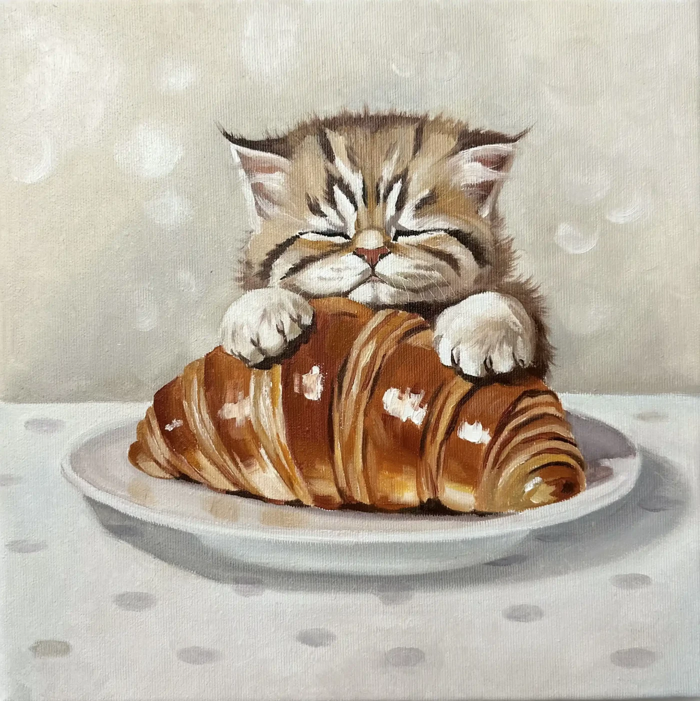 Featured image of Sleeping on a Croissant | Cozy Cat & Pastry Painting
