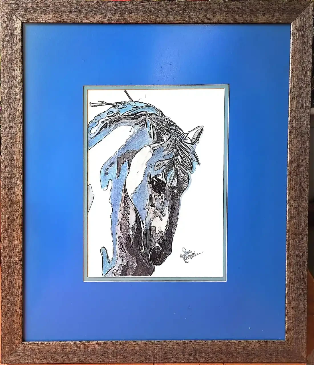 Blue Whisper – Watercolor Horse Painting with Silver Accents
