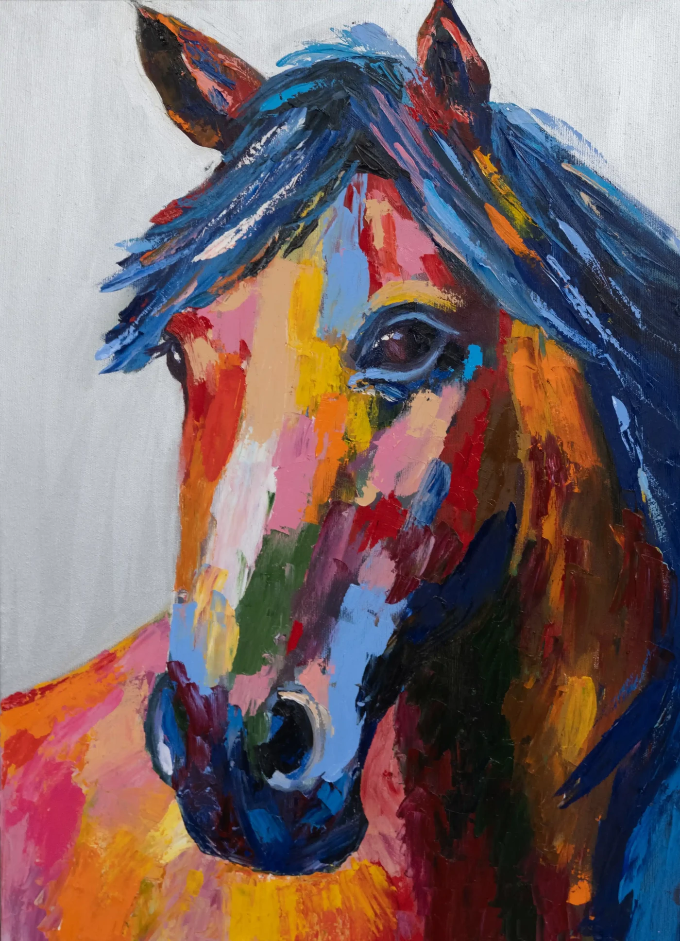 Colourful Horse On Silver Background - Artwork