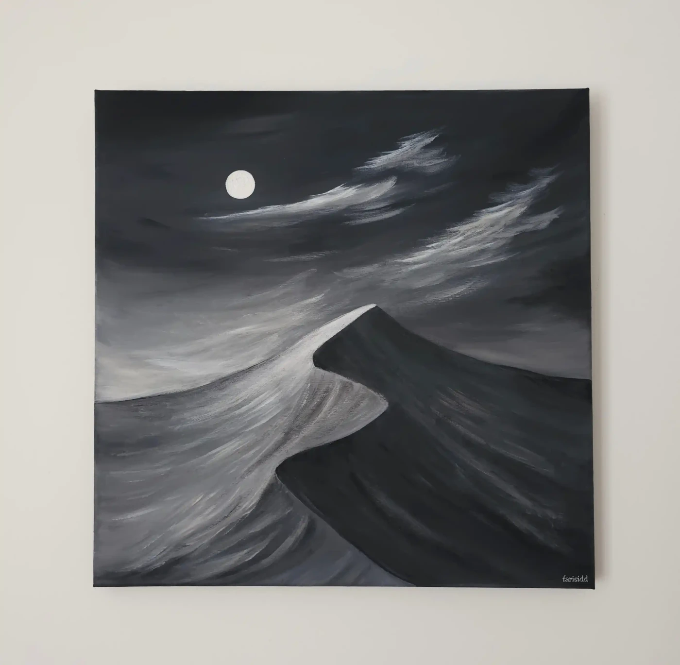 Monochrome: Moon and Dune – Acrylic on Canvas Painting