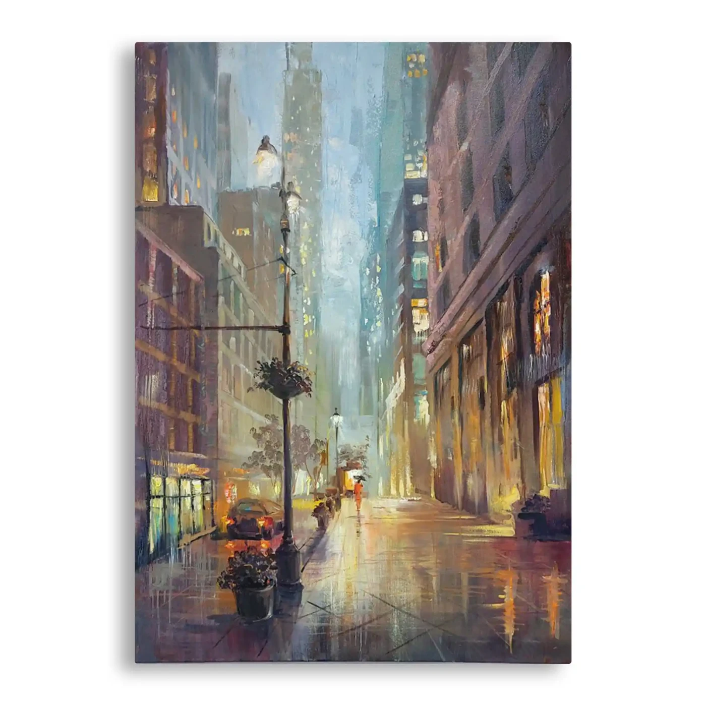 New York in the Rain – Manhattan Cityscape with Golden Reflections - Artwork