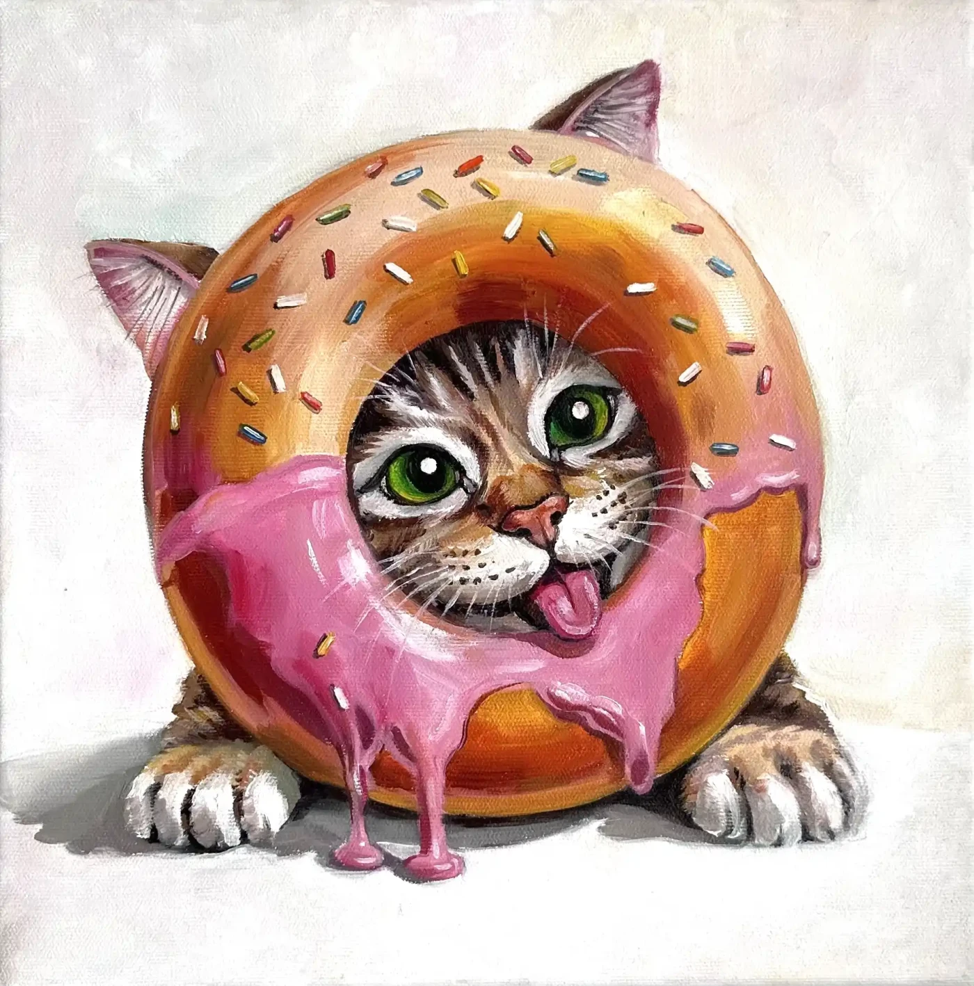 Featured image of Cat in a Donut | Playful Cat Donut Painting