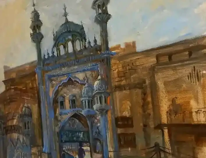 Serenity at Jamia Mosque – Plein Air Oil Painting of Rawalpindi