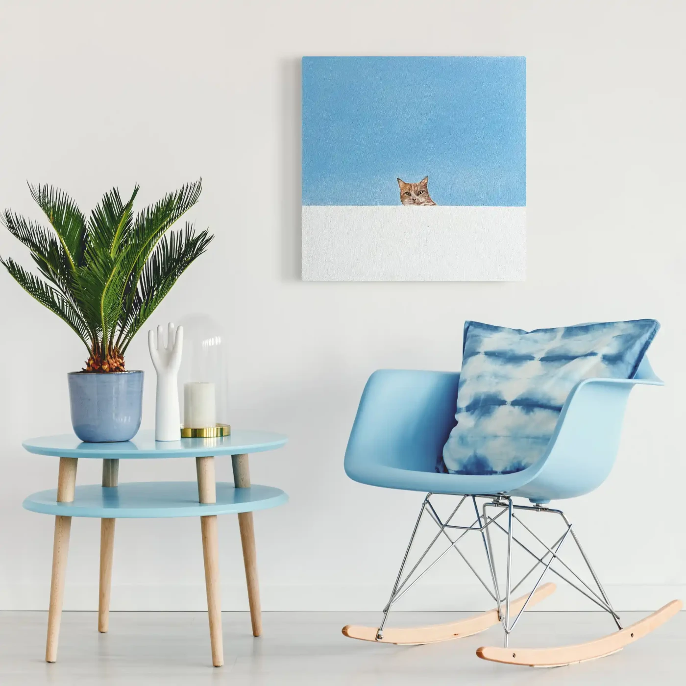 Minimalist Cat Art – Blue Sky & Scandinavian Charm - Artwork