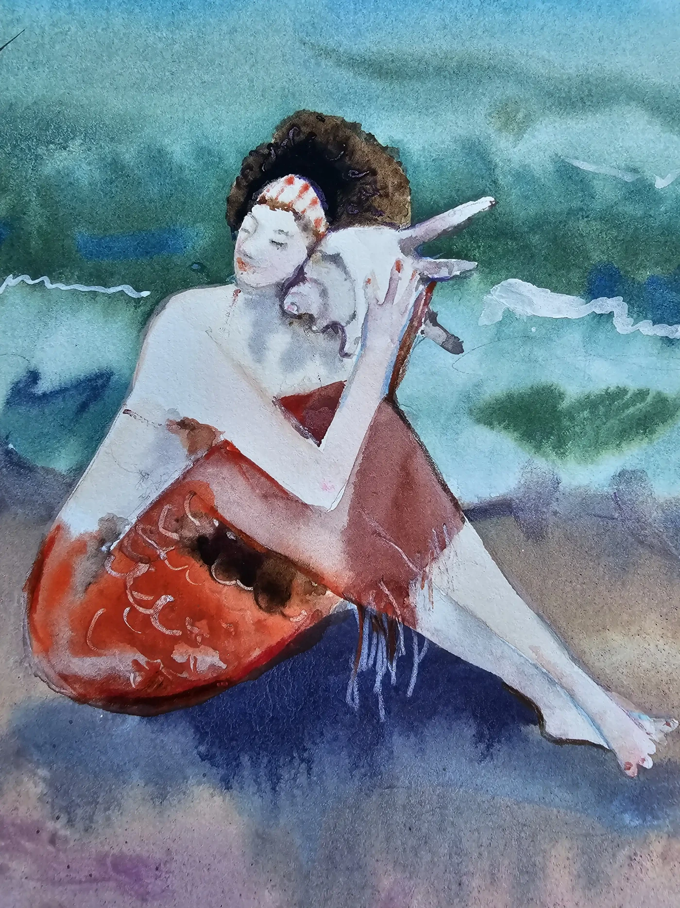 Mermaid: Sound of the Sea – Watercolor Ocean Art