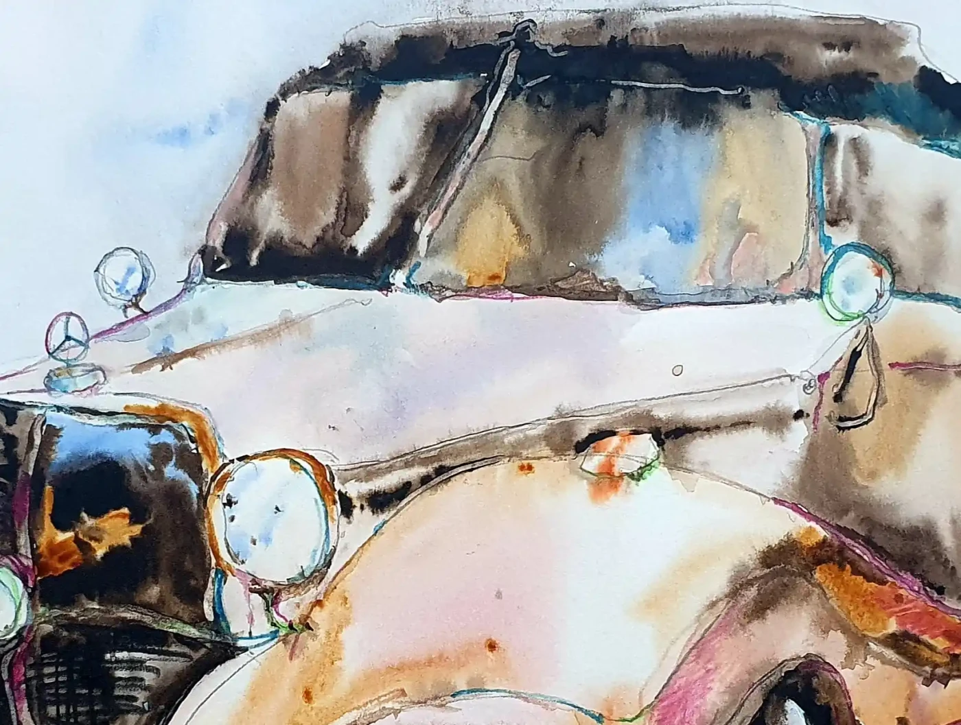 Retro Automobile – Vintage Convertible Watercolor Art