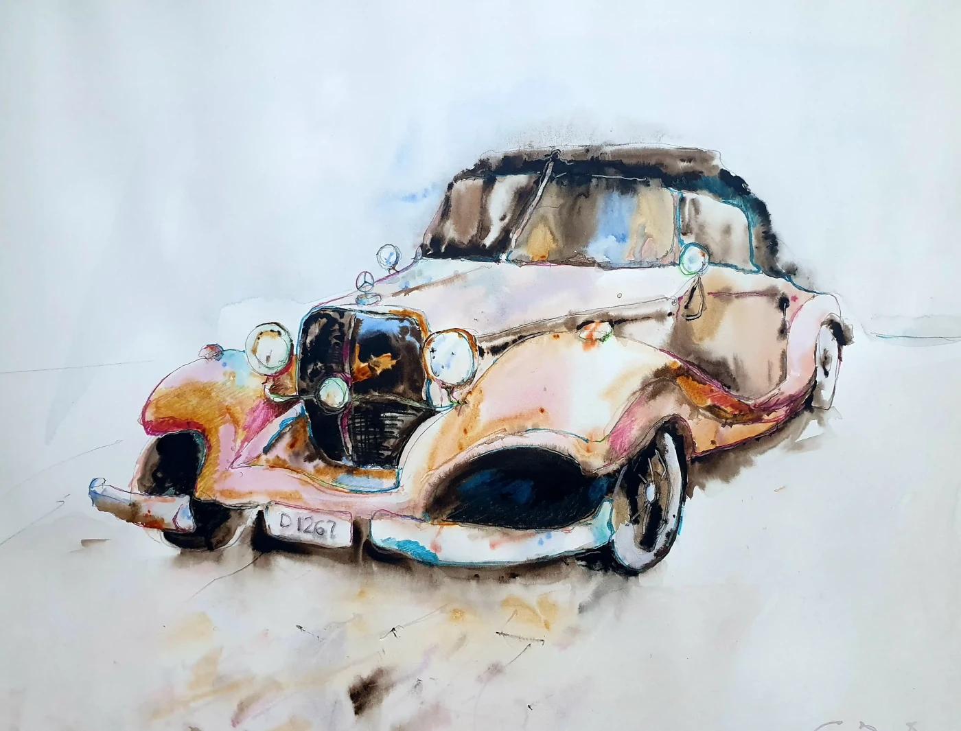 Featured image of Retro Automobile – Vintage Convertible Watercolor Art