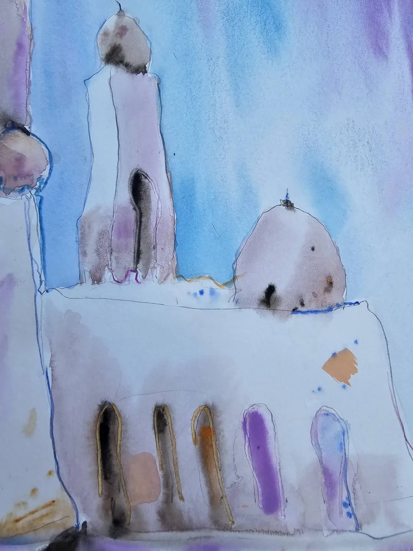 Somewhere in the UAE – Islamic Architecture Watercolor Art