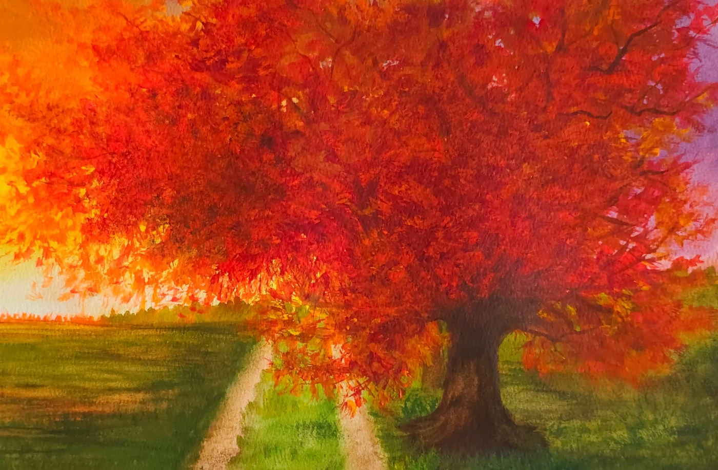 Autumn’s Palette – Original Watercolor Landscape with Seasonal Charm