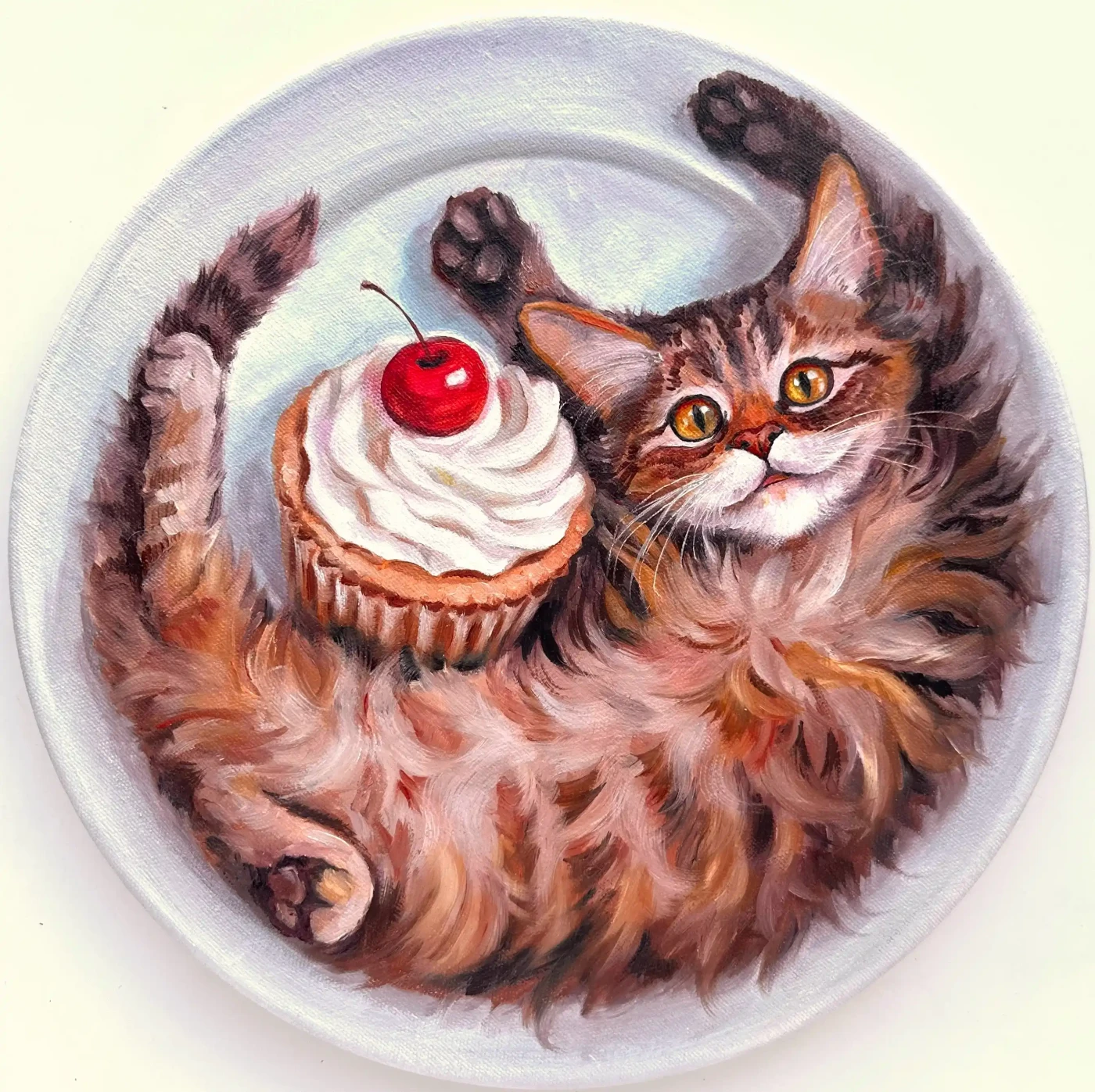 Featured image of On a Dessert Plate | Playful Kitten and Cupcake Painting